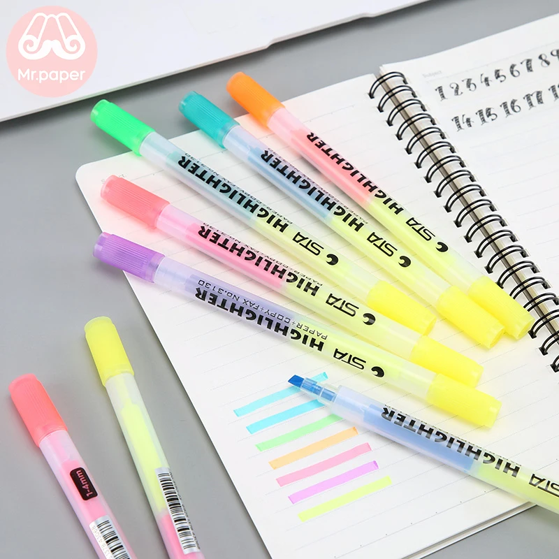 

Mr Paper 8 Colors Erasable Double Head Highlighters Art Markers Pens Colorful Creative Stationery Drawing Deco Highlighters
