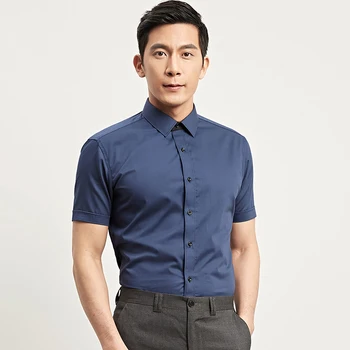 

Tops Quality 2019 Brand New Arrivals Men Dress Shirts Cotton Blend Short Sleeves Solid Color Mens Non-iron Business Shirt White