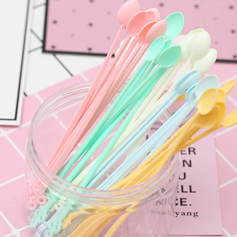

30Pcs Portable Coffee Tea Spoon Long Handle Disposable Mini Candy Color Spoon Tools Party Supplies Plastic Kitchen Accessories