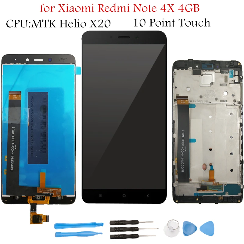 ЖК дисплей 5 дюйма для Xiaomi Redmi Note 4X 4 Гб MTK Helio X20 с рамкой сенсорным экраном в сборе