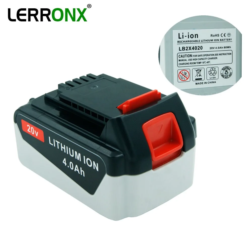 LERRONX 20 в 4000 мАч литиевая аккумуляторная батарея для Black Decker литий-ионные электроинструменты LB2X4020 LB20 LBX20 LBXR20