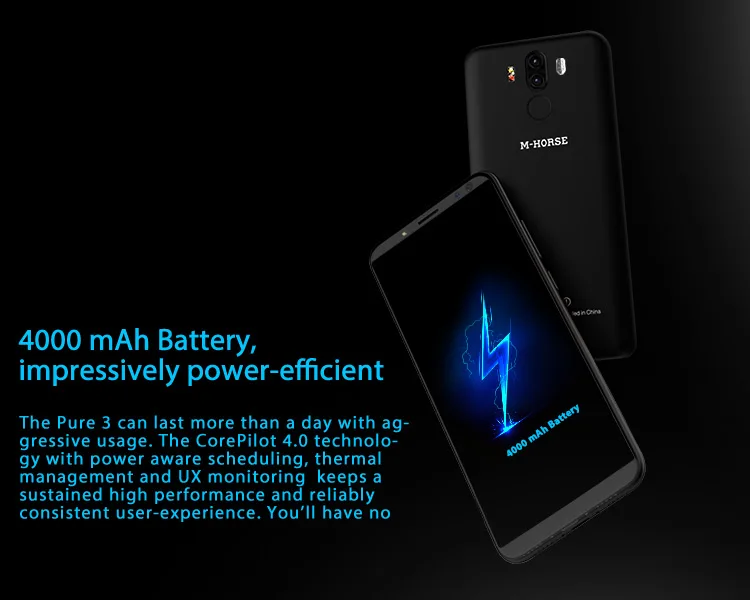 M-HORSE PURE 3 4GB RAM 64GB ROM Helio P23 MTK6763 2.0GHz Octa Core 5.7 Inch IPS Full Screen Quad Camera Android 7.1 4G LTE Smartphone
