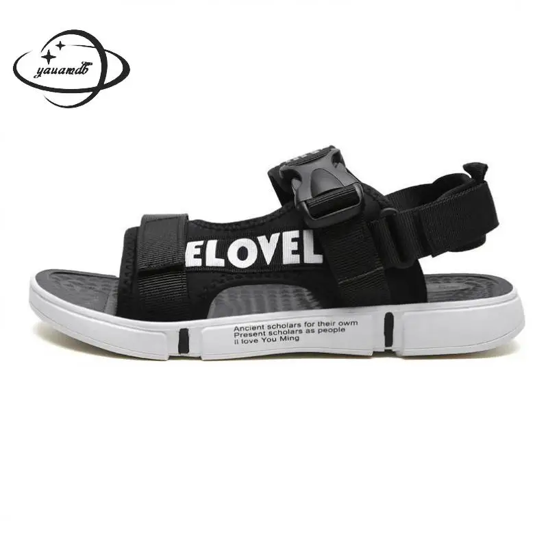 

mens sandals summer male sandals basic buckle strap flat heel platform letter non-slip classics man shoes Y30