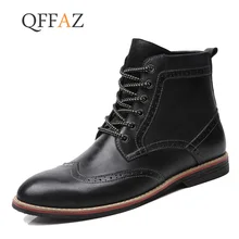 QFFAZ/ г. осенне-зимние мужские ботинки из натуральной кожи мужская обувь высокого качества на шнуровке ботильоны мотоциклетные ботинки размер 38-47