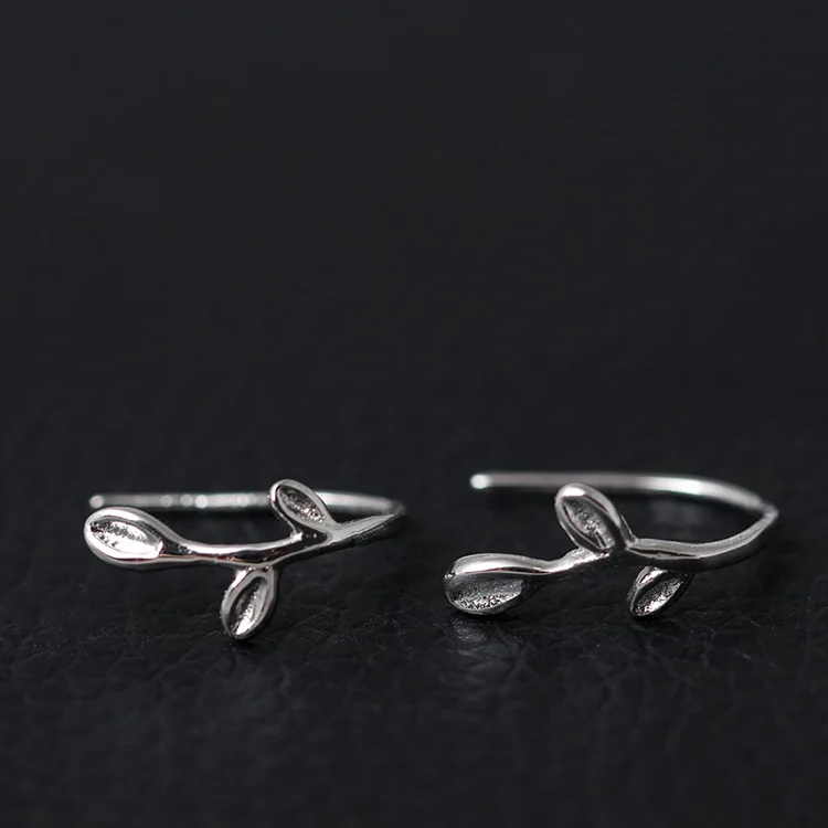 

925 Sterling Silver Tender Leaves Stud Earrings For Women Simple Girl Gift Prevent Allergy Sterling-silver-jewelry