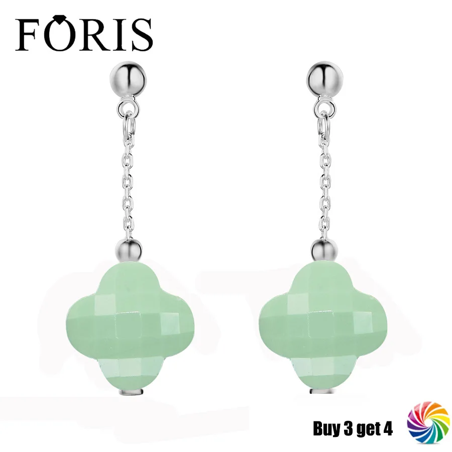 

FORIS Fashion Design Silver Plated Four Leaf Clover Stone Earrings For Women Gift 14 Colors Choose PE024