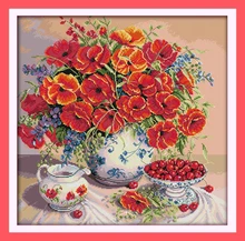 Poppy und kirsche Gezählt Kreuzstich 11CT Gedruckt 14CT Kreuzstich Gesetzt kreuzstich Kit Handwerk Nähen Hand J218