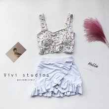 Комплект бикини, купальник с белым принтом, женский купальник из двух частей, высокая талия, женский купальный костюм, бикини, купальник с юбкой, модный