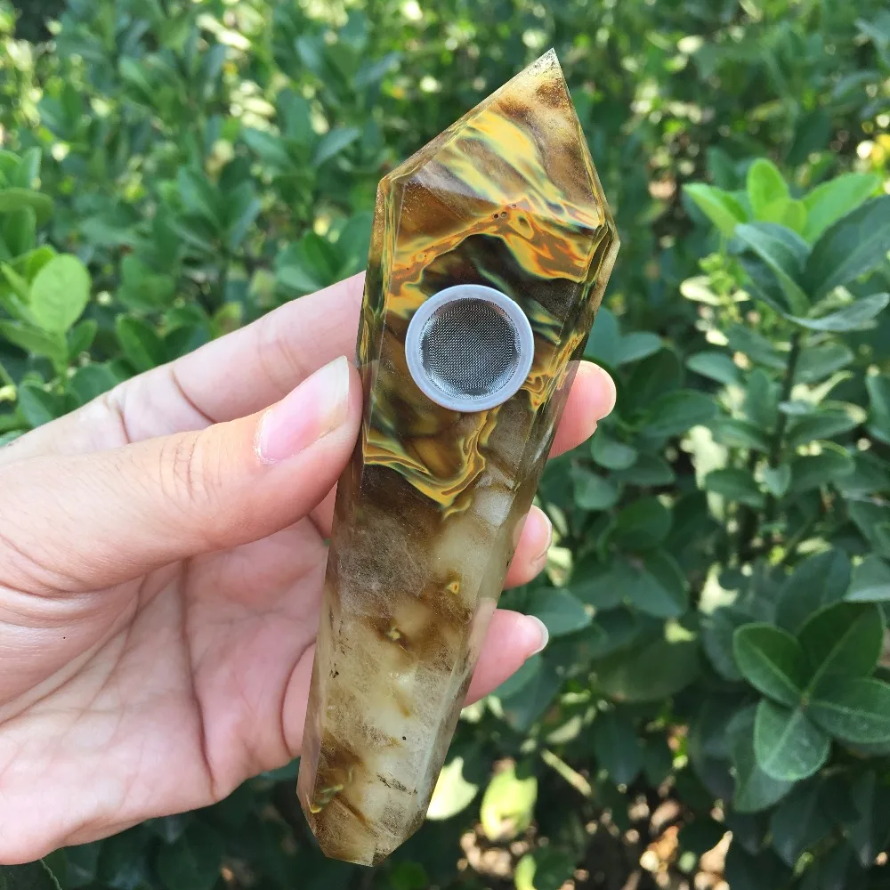 Желтый плавильный тигр кожи камень курительная Труба Кристалл табак