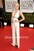 Exclusive 2014 Golden Globe Awards A Line Floor Length Crystal Beaded White Satin Pageant Evening Celebrity Red Carpet Dresses
