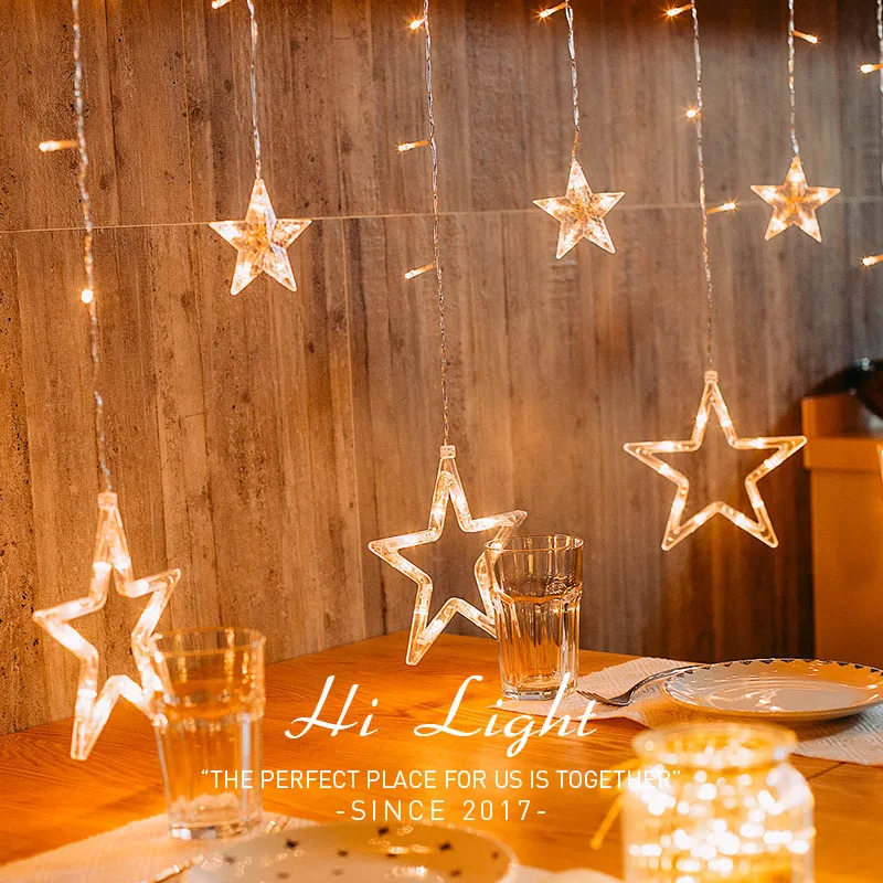 2.5M Romantic Fairy Star Led Curtain String Light EU 220V US 110V Tail Plug Xmas Garland Lights For Wedding Holiday Decor 2.5M Romantic Fairy Star Led Curtain String Light EU 220V US 110V Tail Plug Xmas Garland Lights For Wedding Holiday Decor