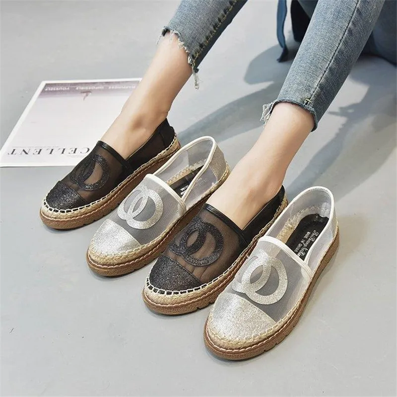 

Woman Espadrilles Brand Designer Women Lace Fisherman Chunky Slip-on Casual Loafers Flats Comfortable Casual platform Shoes 2019