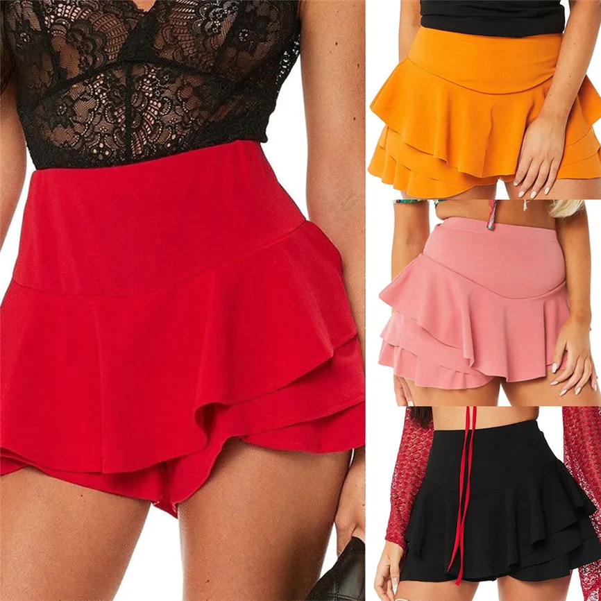 Женская новая модная популярная повседневная сексуальная юбка, женская летняя многослойная плиссированная юбка-шорты с оборками, мини-юбка с высокой талией, шорты 4#7