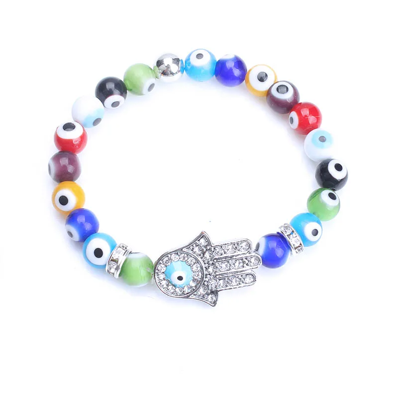 1pc colorful style turkey evil eye 8mm beads bracelet bangle with hamsa