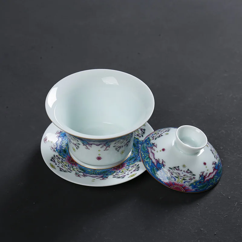 Розовый цвет эмаль Gaiwan 130 мл керамическая чайная чашка кунг-фу Цзиндэчжэнь фарфор Высокое качество китайский чайный сервис