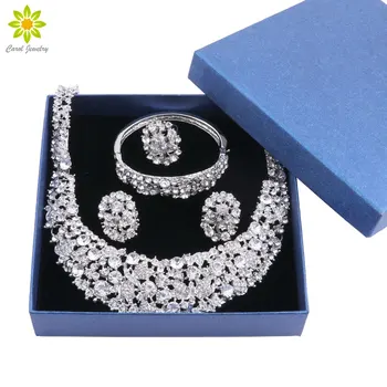 

Nigerian Wedding African Beads Jewelry Sets Crystal Silver Color Jewelry Set Wedding Accessories Party with Gift Boxes