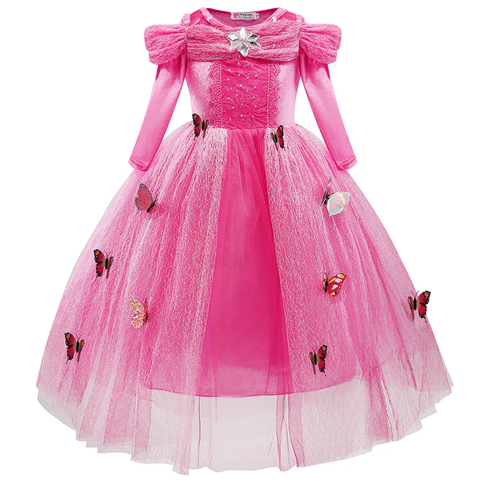 Однотонное кружевное платье с героями мультфильмов «Дисней» Сетчатое платье принцессы Золушки Пышное романтичное платье для девочек