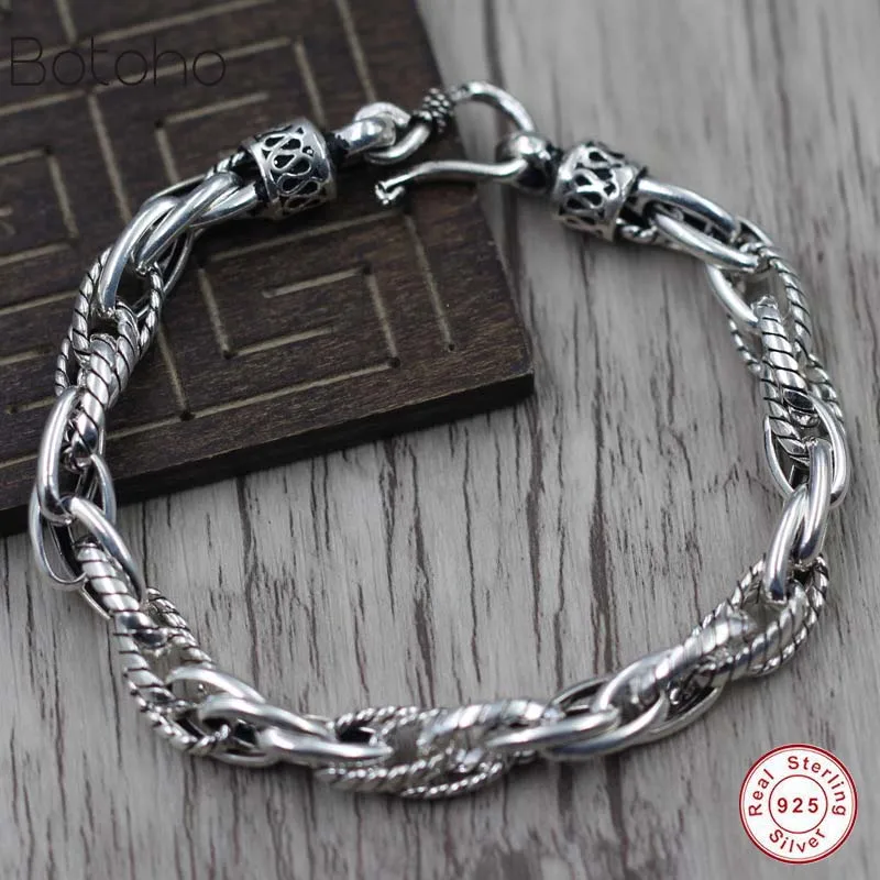 Стерлингового серебра 925 пробы мужской браслет ретро панк стиль тайский серебряный браслет Шарм мужская мода ювелирные изделия подарок на день отца