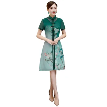 

Shanghai Story 2019 Top Quality Chinese Traditional Floral Qipao Chinese Cheongsam with Faux Silk Dress Coat 2 pieces Set