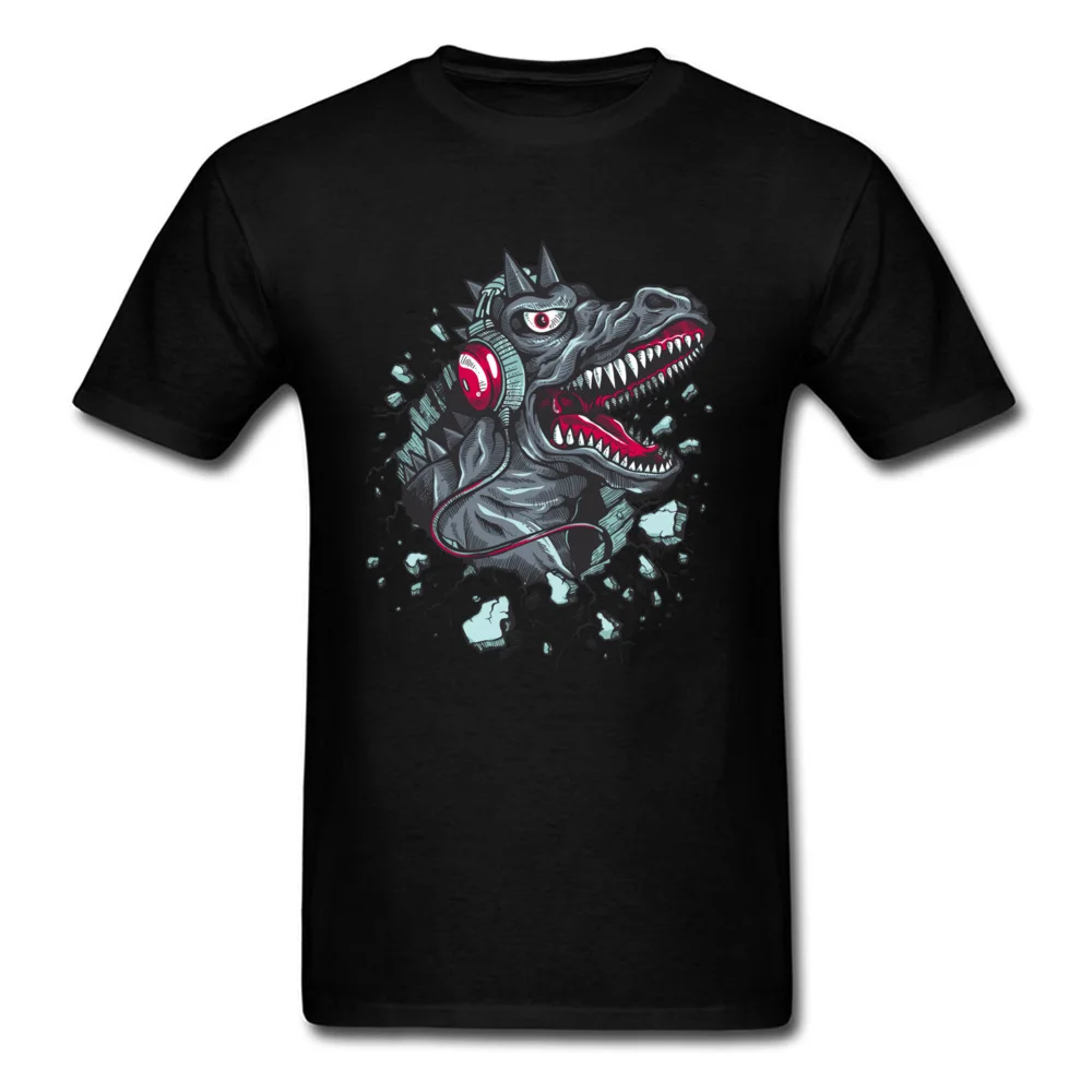 Funny Music Dino Tops Shirt for Boys Funny Fall Crewneck 100% Cotton Short Sleeve T-Shirt Design Tee Shirts Drop Shipping Music Dino black