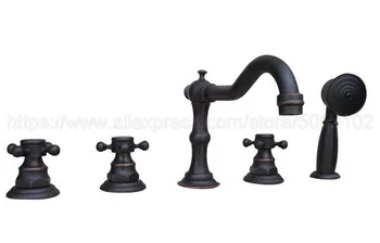 

Black Oil Rubbed Brass 5pcs Bathroom Tub Sink Faucet with Hand Shower Deck Mounted 5 Holes 3 Handles Bathtub Taps ztf062