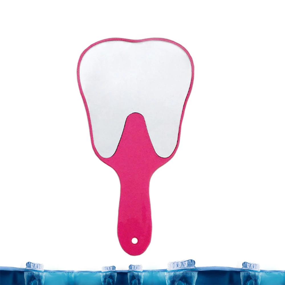 Pro для женщин Симпатичные стоматологические в форме зуба ручка зеркало небьющееся пациента рук Макияж зеркало декор 14*25*1 см - Цвет: Розовый