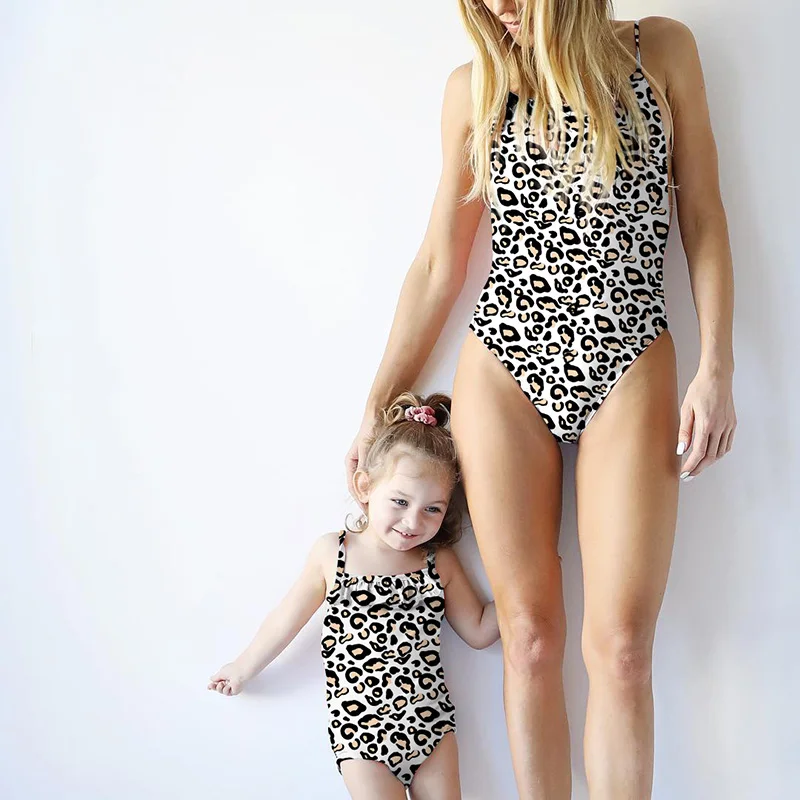 Цельный купальник с леопардовым принтом купальный костюм с подкладкой для женщин и детей купальный костюм Mnokini с оборками купальный костюм maillot de bain femme