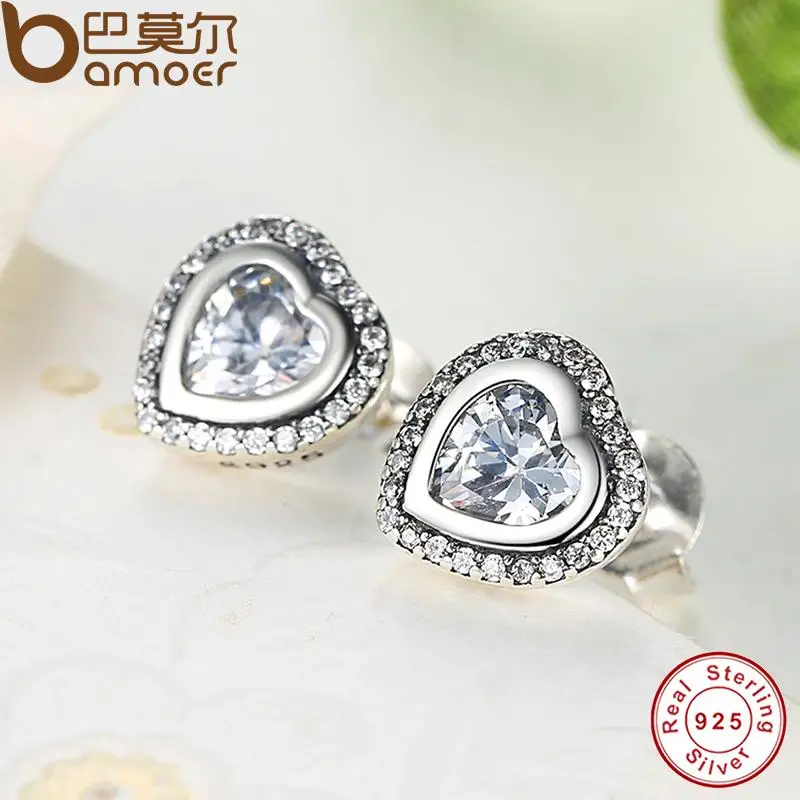 BAMOER 925 Sterling Silver Love Heart Shape Stud Earrings for Women Clear Cubic Zirconia Fashion Anniversary Jewelry PAS405 - Image 4