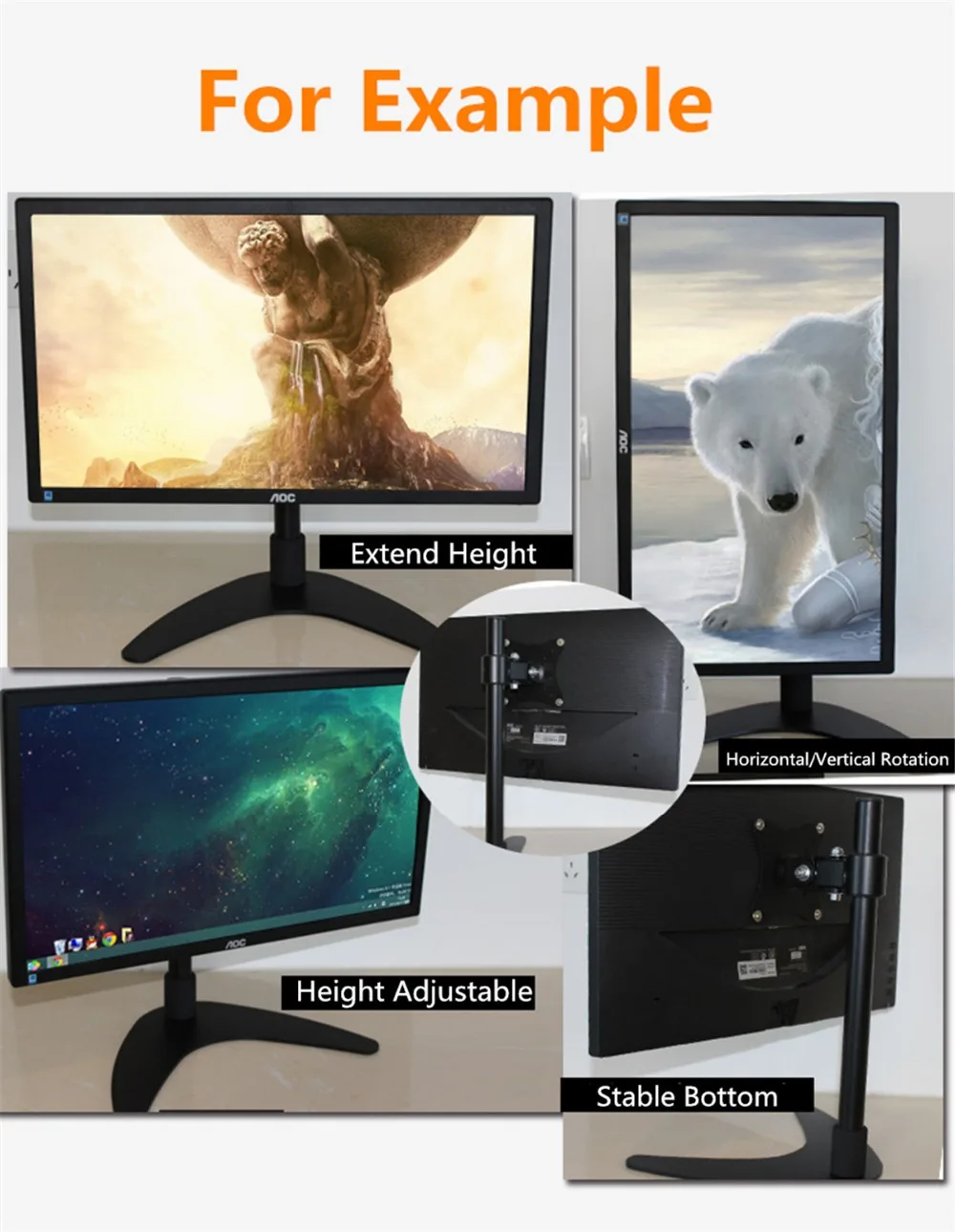 Wearson VESA Height Adjustable LCD Monitor Stand Flat Bottom For Samsung,HP,LG,Acer,ViewSonic,Asus,Dell etc 14-27inch PC Monitor (9)