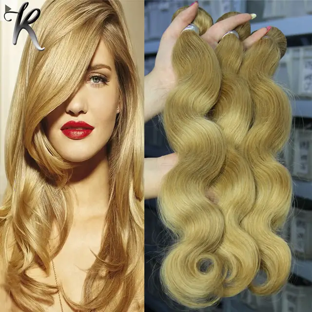 Dip Dyed Weave Blonde Brazilian Hair 3pcs Honey Blonde Body Wave