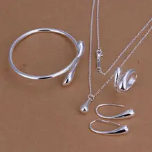 925 jewelry silver plated jewelry set fashion jewelry set Droptear Ring Earrings Bracelet Necklace 925 sterling