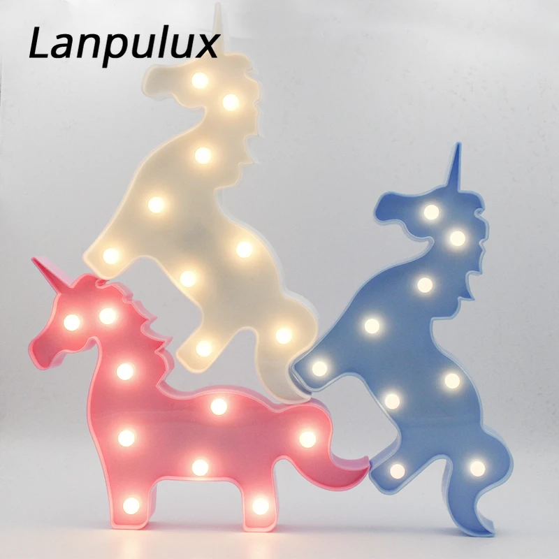 

Lanpulux Novelty Unicorn Night Light White Pink Blue Horse Animal Children Kid Baby Bedroom Wall Decor Lighting 3D LED Ornaments