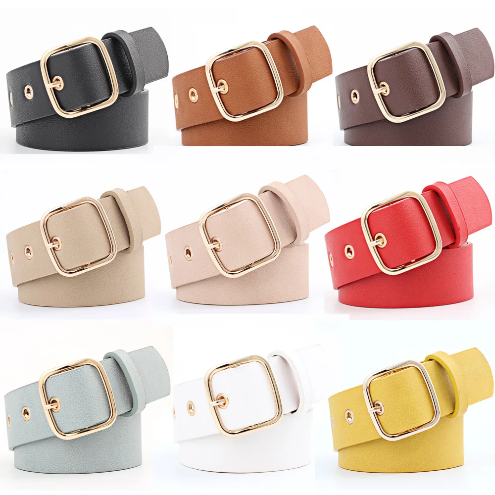 

Women Golden Square Buckle Belt Jeans Dress Casual Lady Adjustable Waistband BLTYN0318