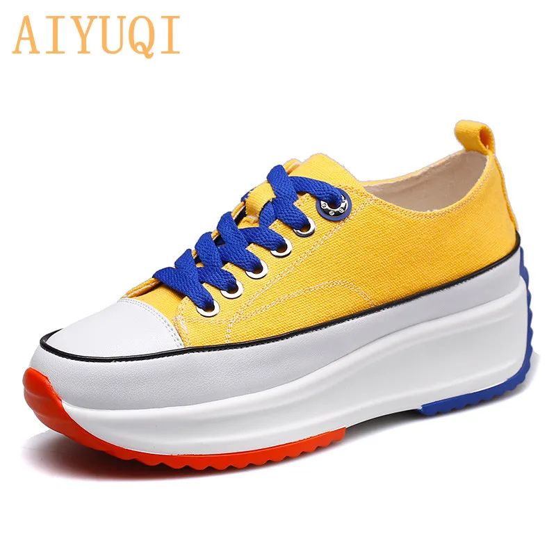 

AIYUQI Women sneakers platform 2019 new height Increasing Lace-up canvas shoes thick bottom white shoes girl