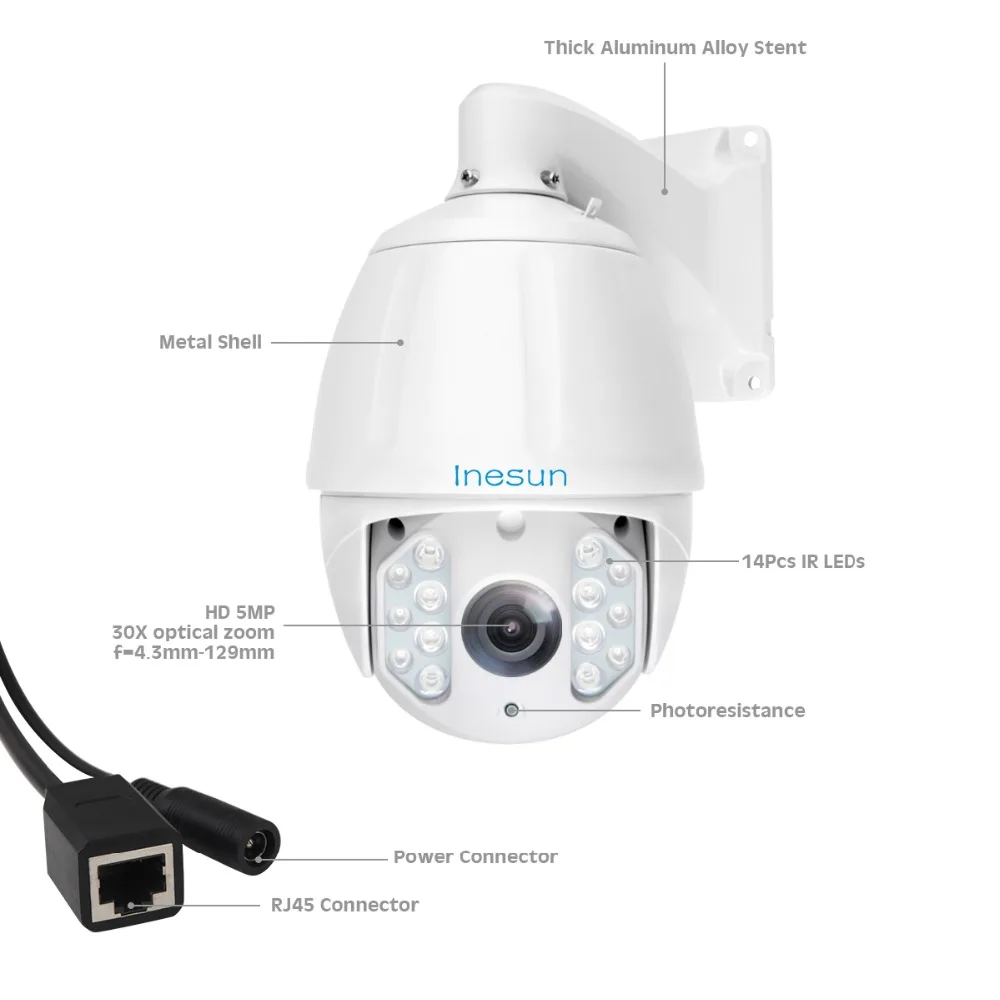 Inesun наружная высокоскоростная Купольная PTZ IP камера 5MP супер HD 2592x1944 30X оптическая