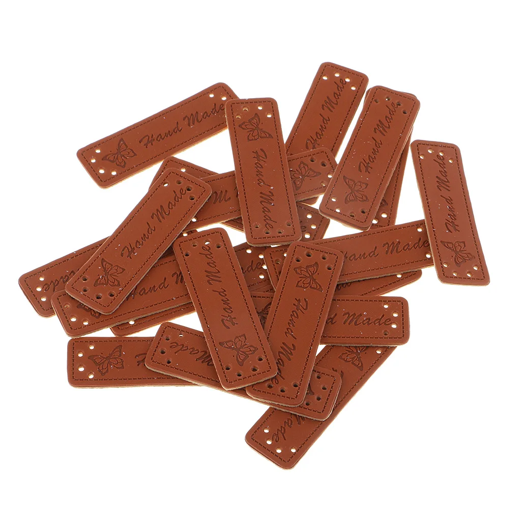 40 Pieces Vintage PU Leather Retro Brown Synthetic Handmade Label Tags DIY Sew Craft Patch