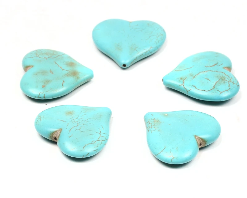 soosmith 5PcsPack Blue Big Heart Shape Natural Stone Loose Howlite Beads For Jewelry Making Handmade Turquoises Diy Craft Gifts (3)
