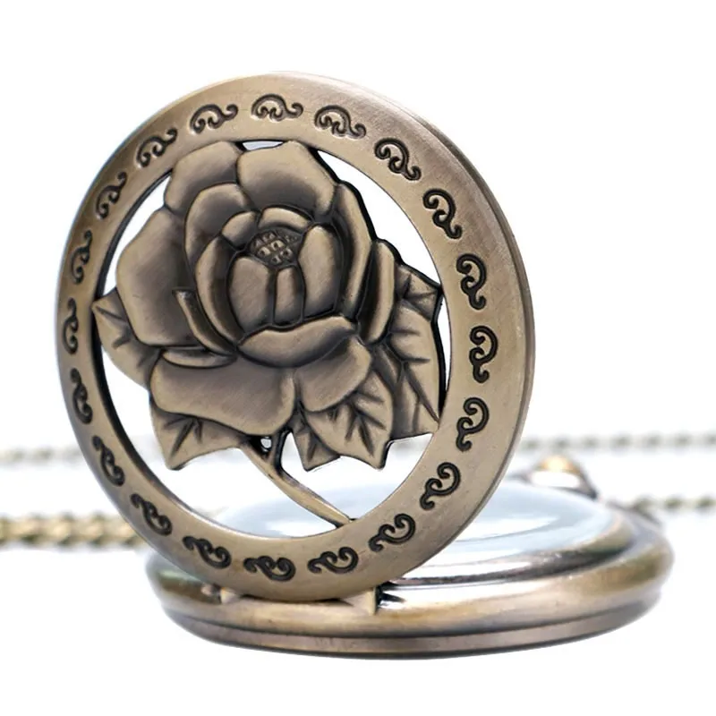3D розовое ожерелье для женщин, подарки для девушек и девушек, полые яркие гравированные цветы, кварцевые карманные часы для медсестры, антикварная подвеска на цепочке
