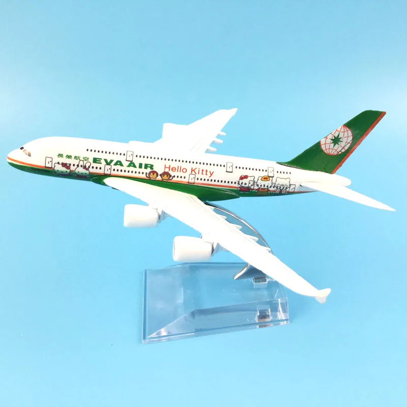 16 см Металл Зеленый EVA Air рисунок «Hello Kitty» Airlines Airbus 380 A380 Airways самолета Модель модель самолета W Стенд для детей игрушки