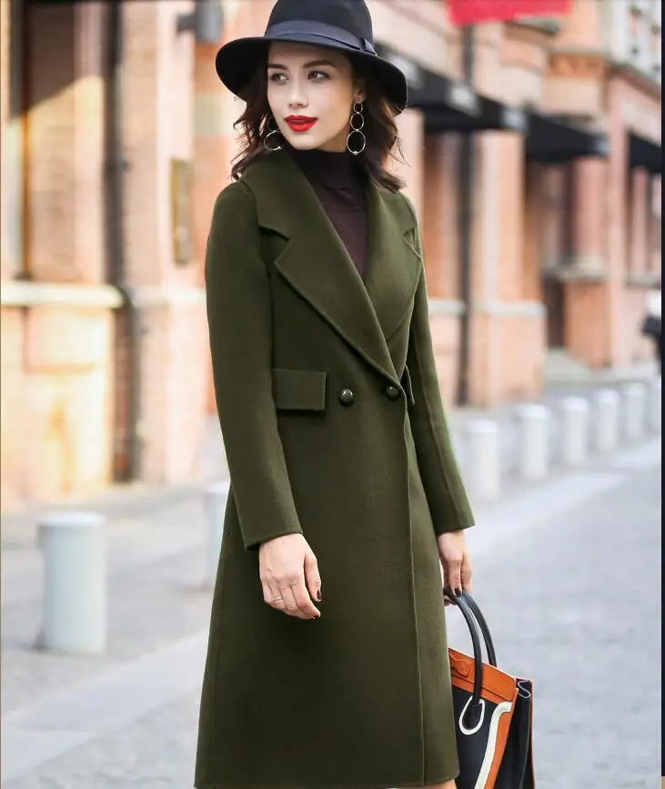 Femmes Main red Manteau Brown Cachemire Green Double Breasted 2016 La gray À Hiver Classicdouble armygreen 100 Manteaux Long Automne dark Face En pink Laine De qRnWOFECw