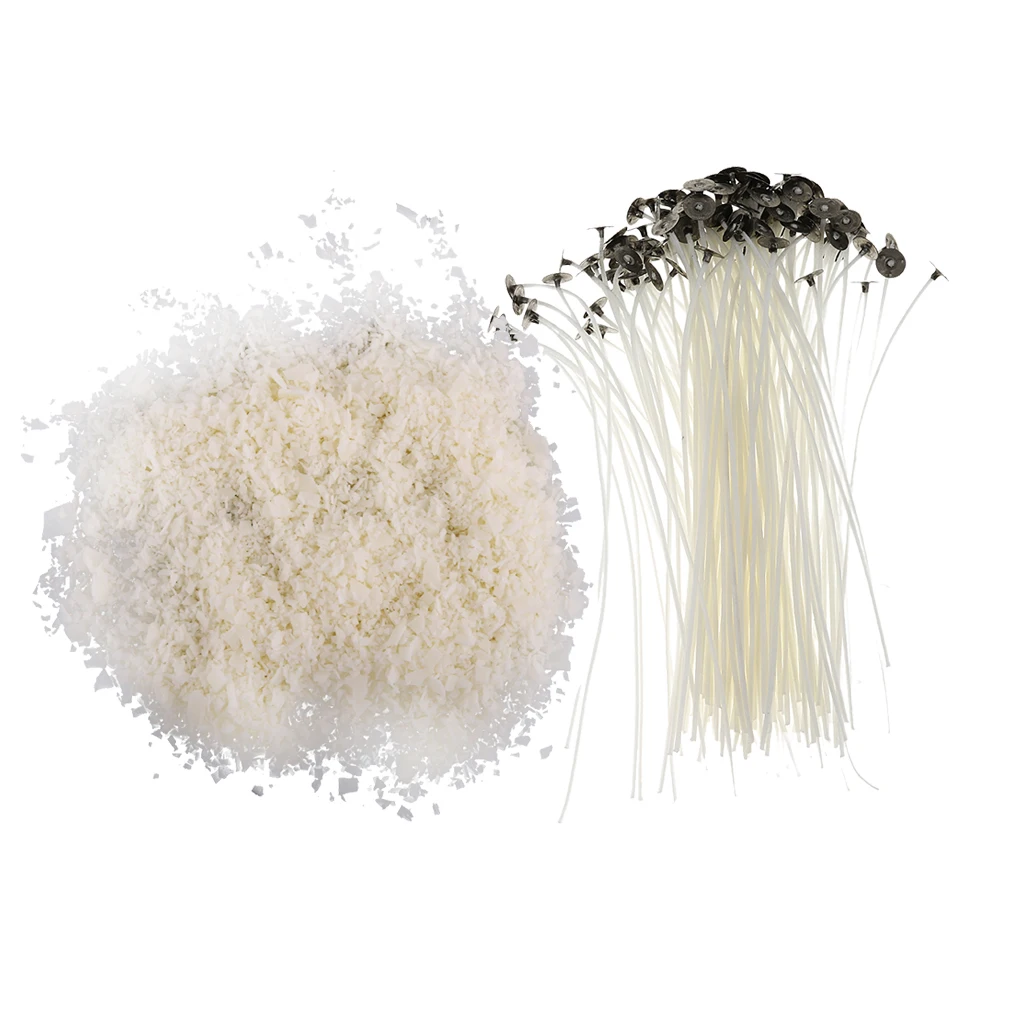 500g 100% Pure Natural Soy Wax Flakes + 20cm Pre Waxed Candle Wicks Low Smoke for Candle Making Tealight Candles Craft DIY