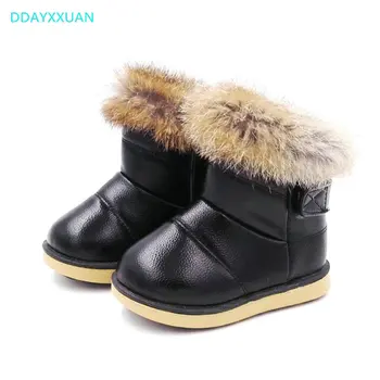 

KIDS girls snow boots 2018 Winter Fashion child shoes warm plush soft bottom baby girls boots leather winter snow boot for baby