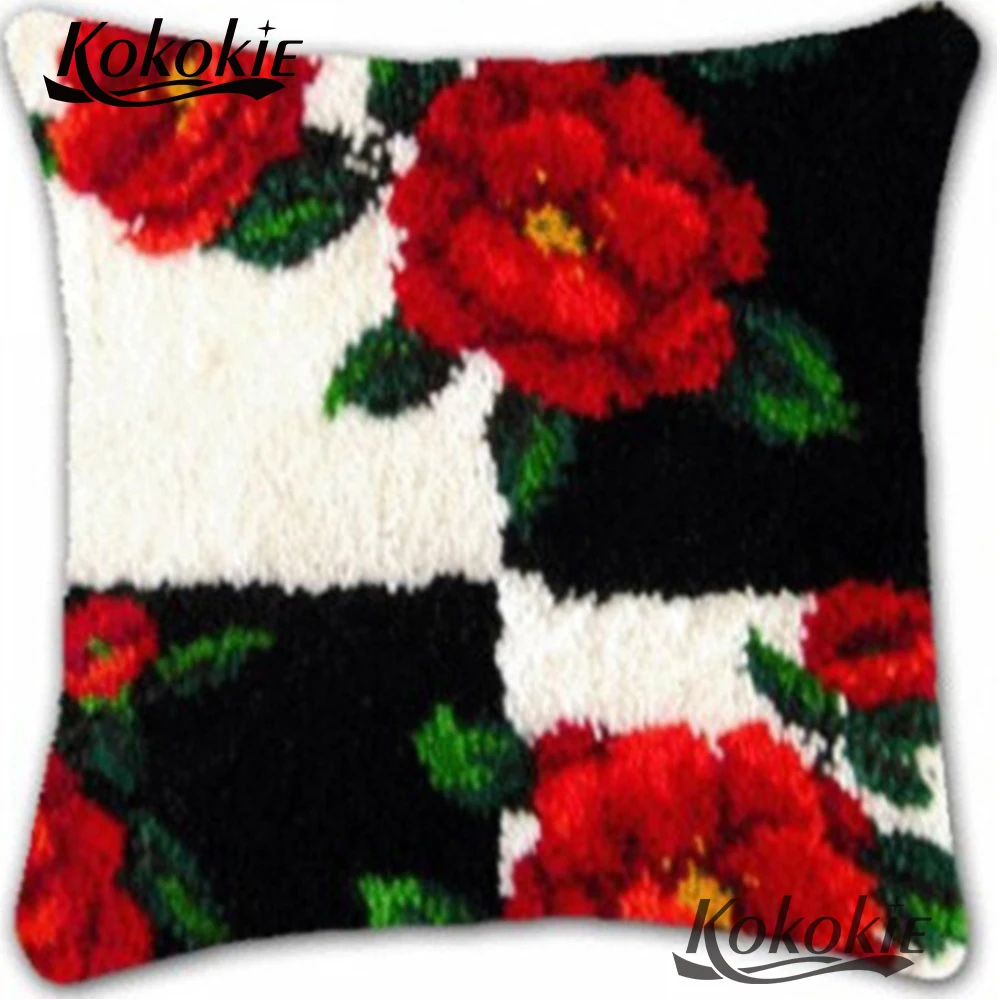3d flower printed carpet Needlework Crocheting Throw Pillow Unfinished Yarn Embroidery Pillowcase Latch Hook Cushion Kits | Дом и сад