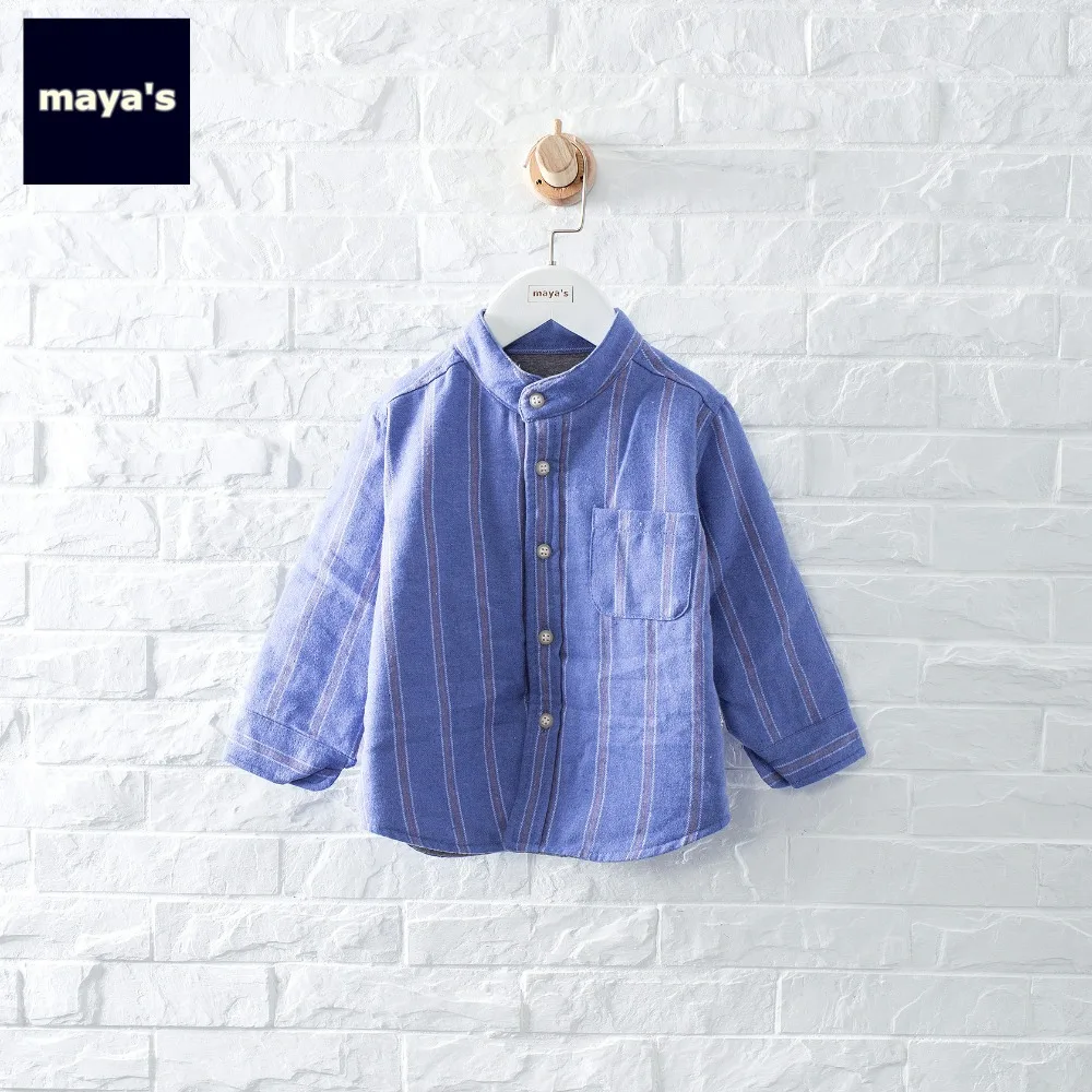 

Mayas Winter Warm Blue Thickening Children Shirts Striped Full Sleeves Cotton Kids Shirts Girls Fashion Soft New Tops Boy 84005