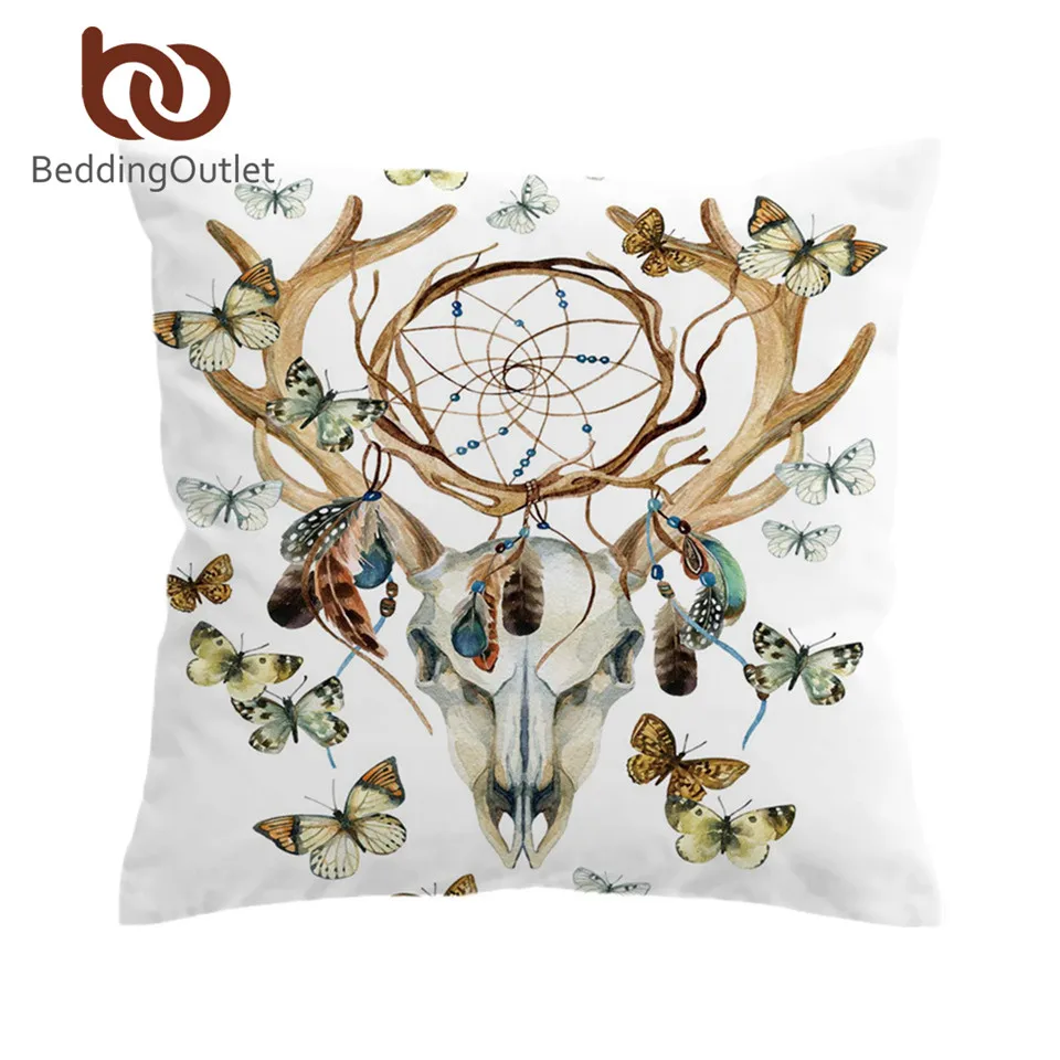 

BeddingOutlet Dreamcatcher Cushion Cover Butterfly Gothic Pillow Case Cover Elk Tribal Skull Decorative Pillowcase 45cm 75cm