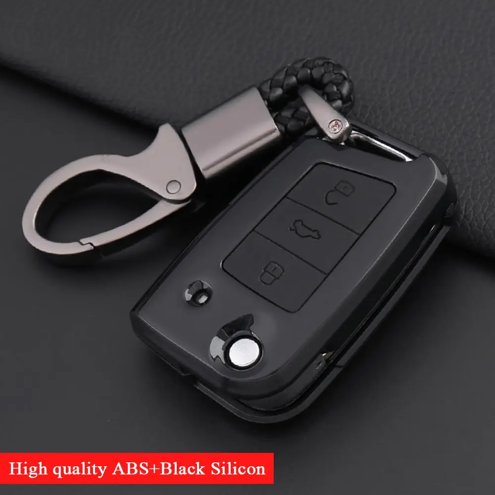 ABS-Black Чехол для автомобильного ключа, брелок для VW Golf 7 SEAT Ateca Leon Ibiza-, 3 кнопки, супер крутой ключ, аксессуары - Название цвета: ABS-Black