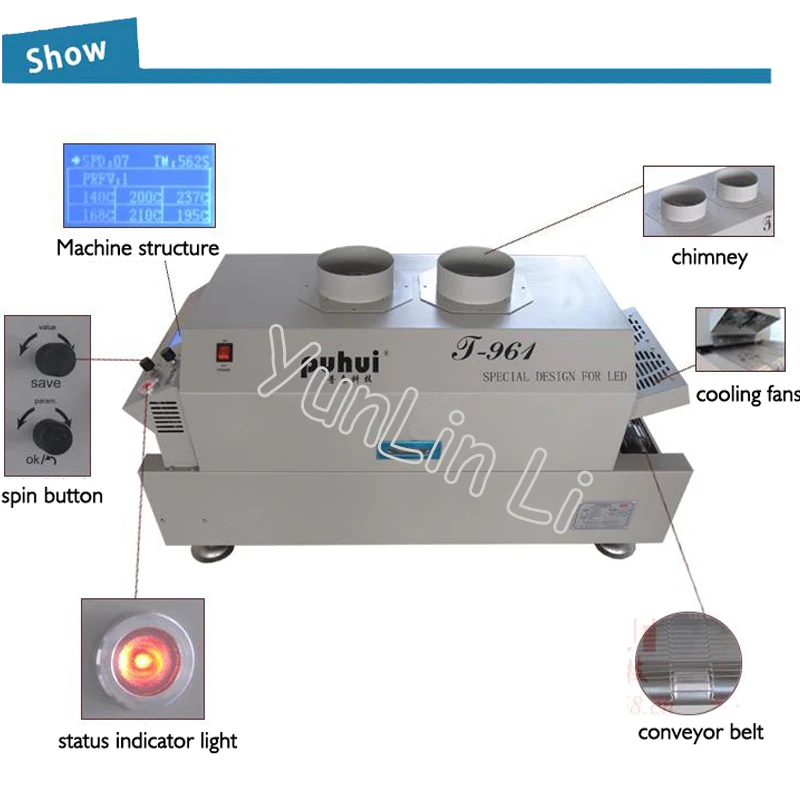 Светодиодный Светодиодный печь Reflow инфракрасный обогрев 230*730 мм паяльная печь 220 В 6 температура зоны T-961