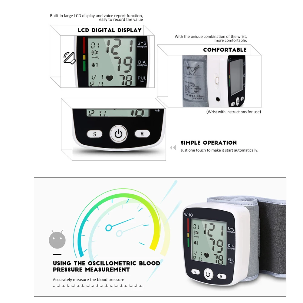 Измерительный электронный сфигмоманометр английская Голосовая трансляция Пульс Сфигмоманометр (USB зарядка 2 часа в месяц)