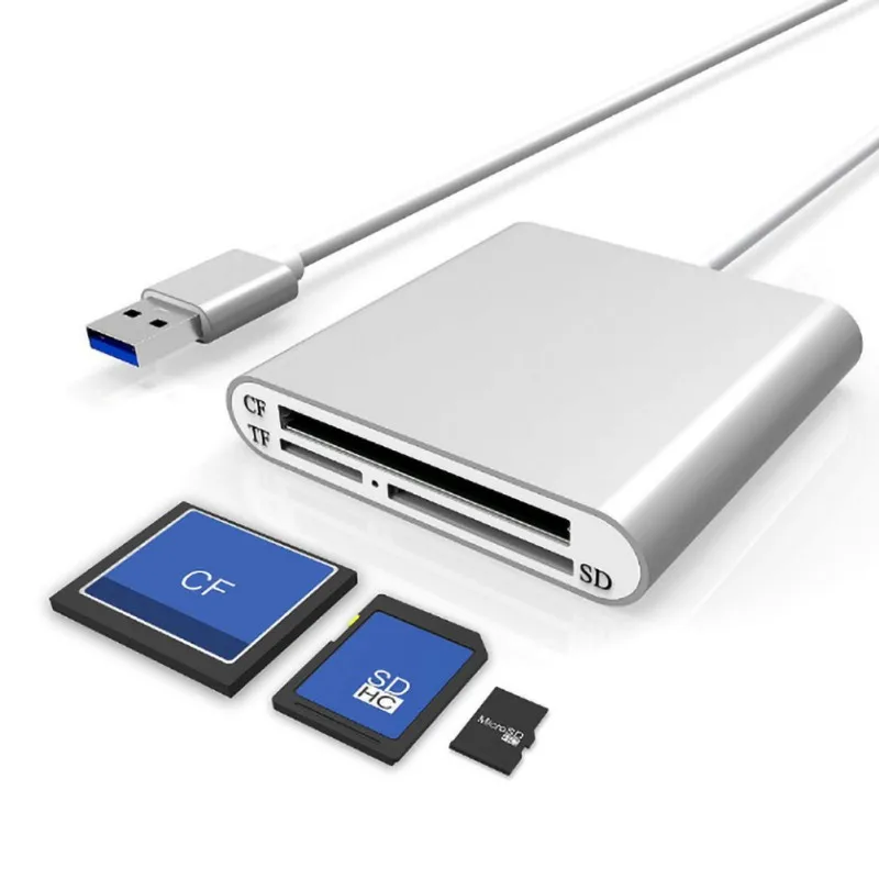 Aluminum Business USB 3.0 Portable Card Reader 3-Slot Flash Memory Card Reader for CF/SD/TF Micro SD/MD/MMC/SDHC/SDXC Flash Card