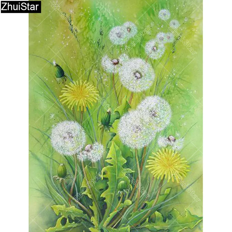 

Zhui Star Full Square Drill 5D DIY Diamond Painting "Dandelion flower" 3D Embroidery Cross Stitch Rhinestone Mosaic Decor HYY